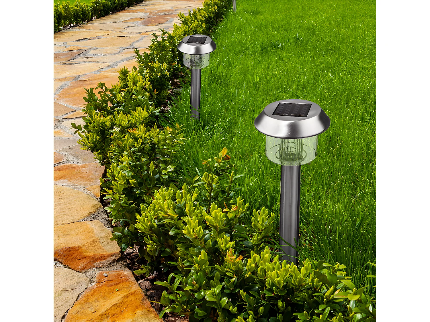 8 balises solaires à planter ALESIA Gris Acier inoxydable H39CM