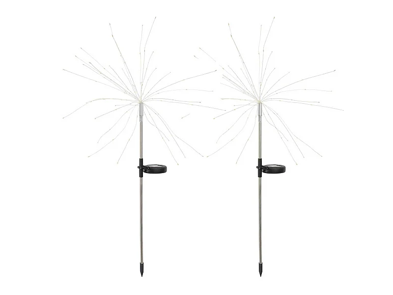 2 balises solaires à planter FIREWORKS Argent Acier H97cm