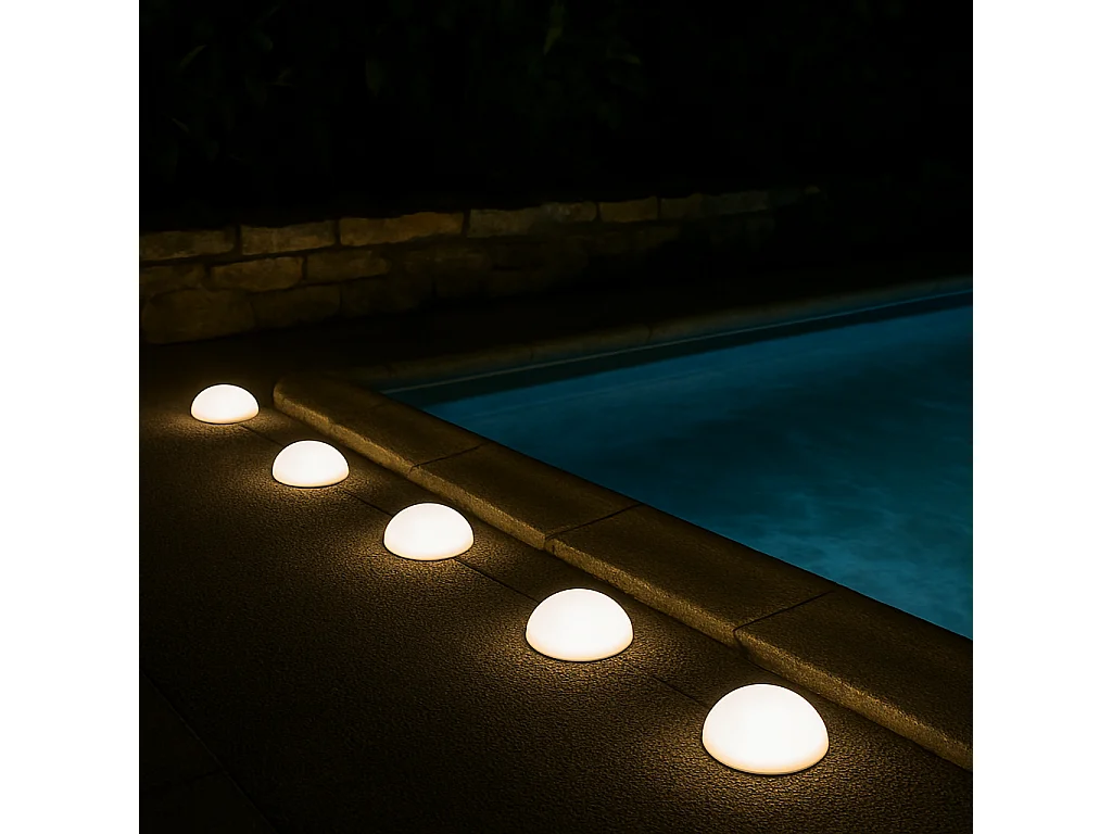 5 demi boules solaires à piquer HALF MOON Blanc Plastique ∅15cm