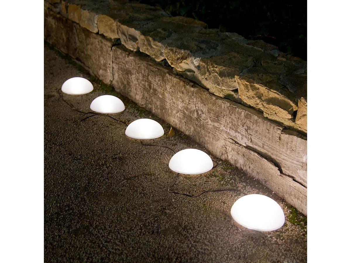 5 demi boules solaires à piquer HALF MOON Blanc Plastique ∅15cm