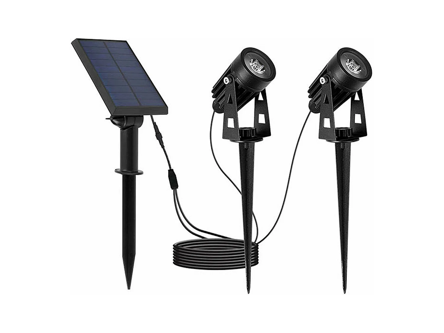 Doubles spots solaires reliés ROUNDY Noir Aluminium 200LM