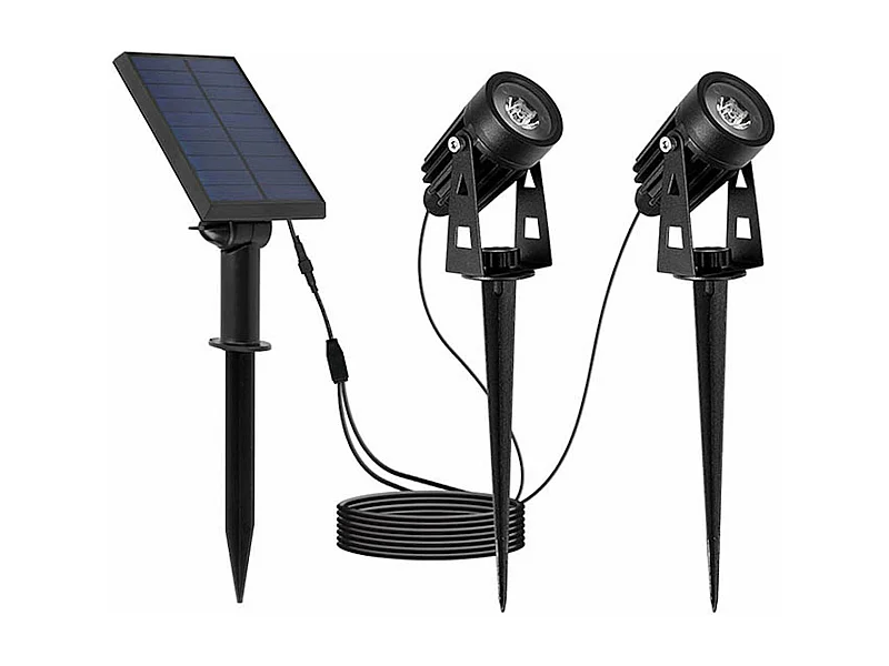 Doubles spots solaires reliés ROUNDY Noir Aluminium 200LM