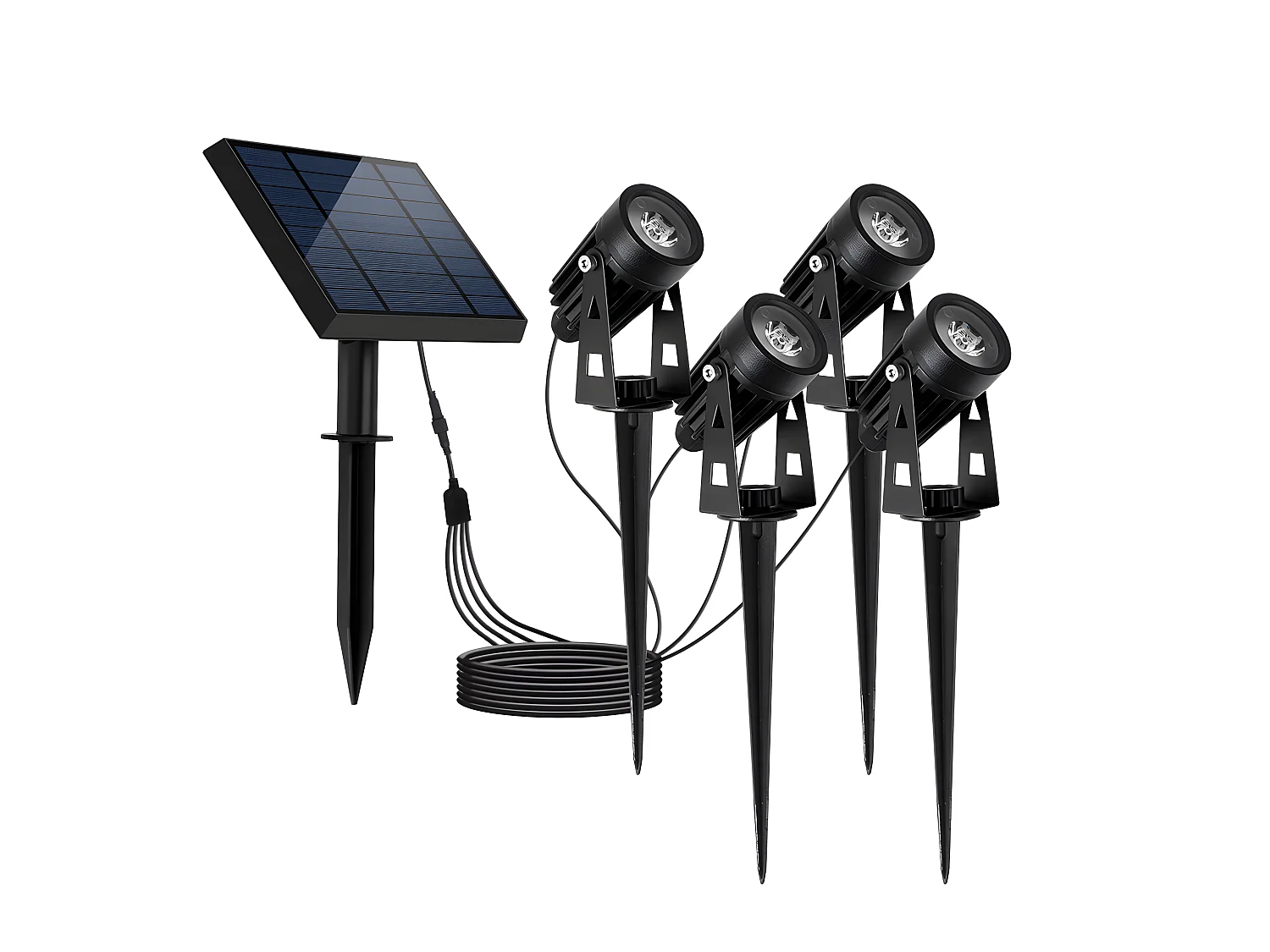 Quatre spots solaires reliés ROUNDY Noir Plastique 200LM