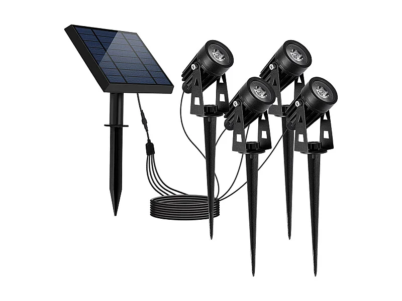 Quatre spots solaires reliés ROUNDY Noir Plastique 200LM