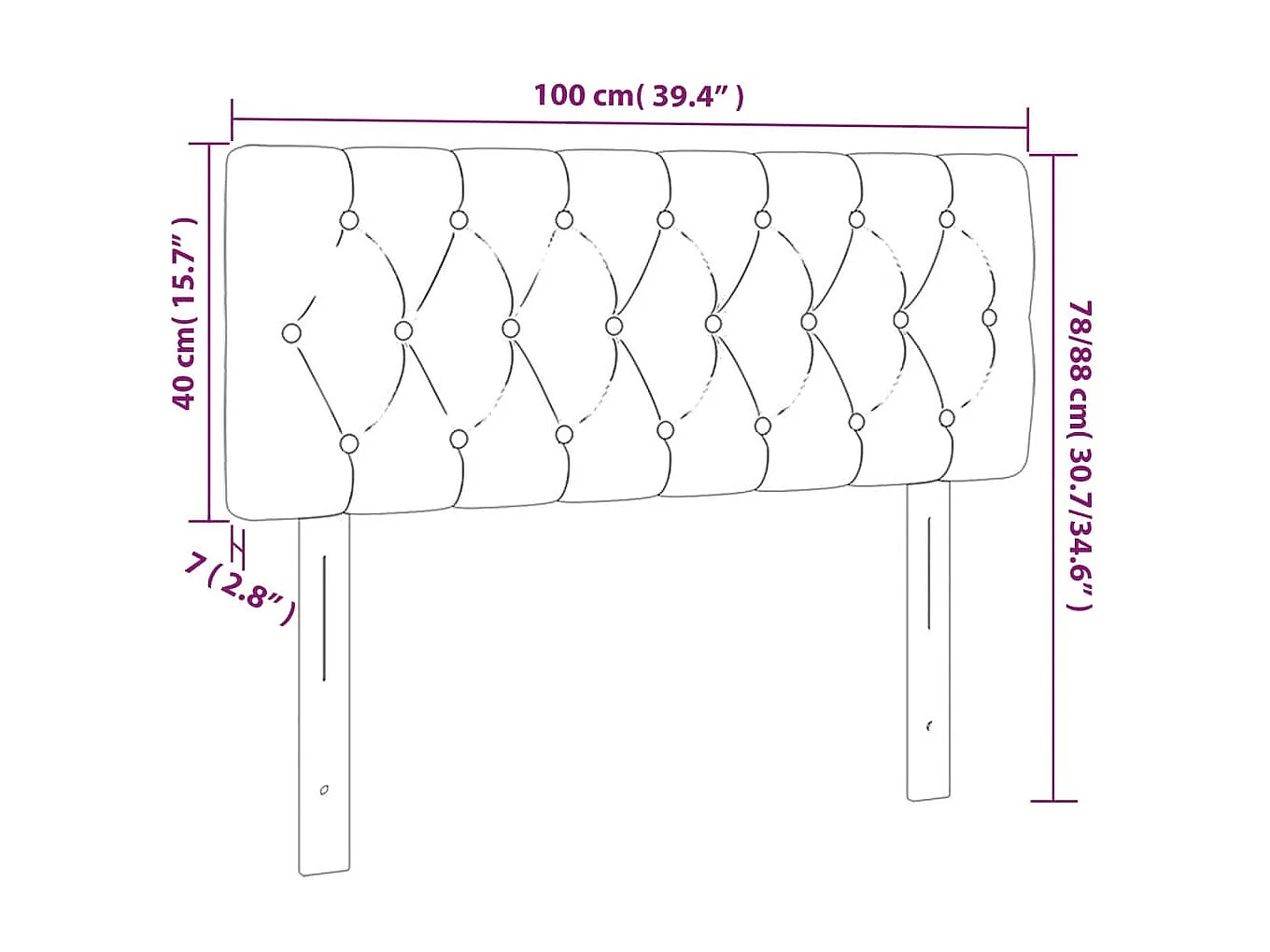Tête de lit à LED Rose 100x7x78/88 cm Velours