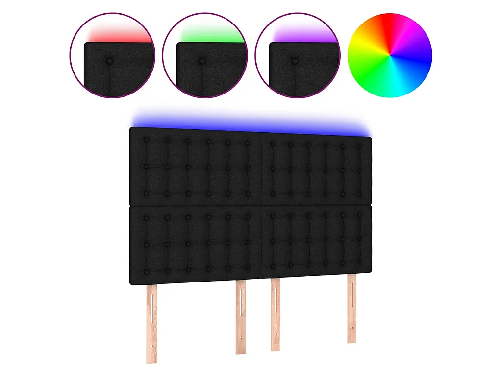 Testiera LED Nera 144x5x118/128 cm Tessuto