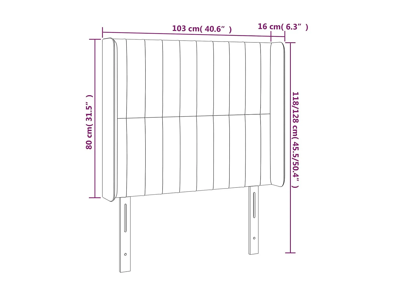 Tête de lit avec oreilles Gris foncé 103x16x118/128 cm Velours