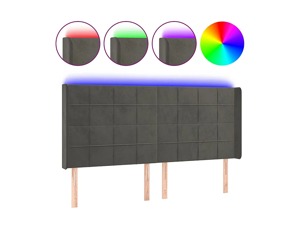 LED-Kopfteil Dunkelgrau 183x16x118/128 cm Samt