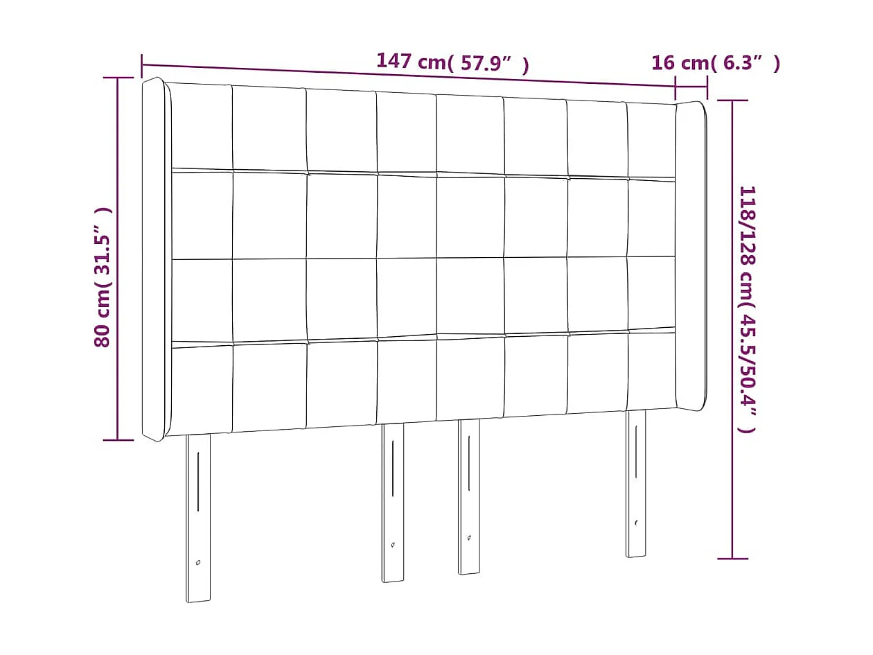 Cabecero LED Gris oscuro 147x16x118/128 cm Tela