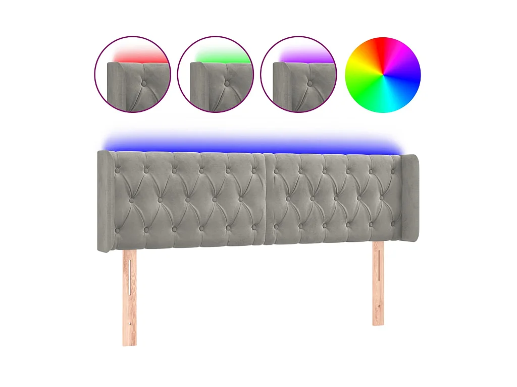 Tête de lit à LED Gris clair 147x16x78/88 cm Velours
