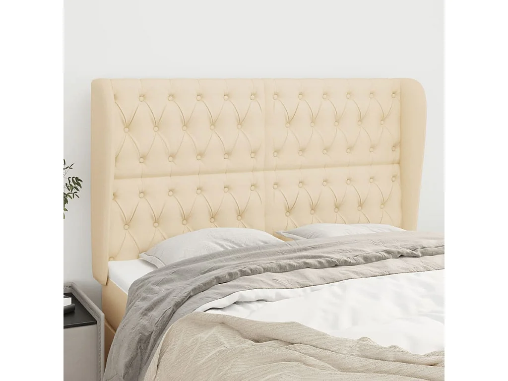 Tête de lit avec oreilles Crème 147x23x118/128 cm Tissu