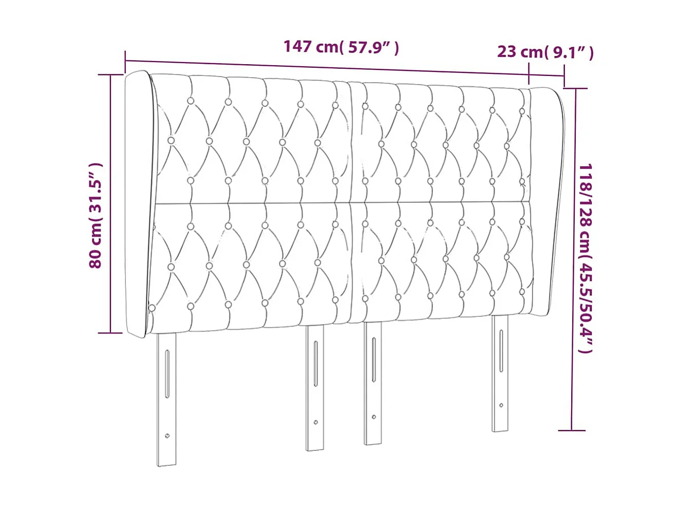 Tête de lit avec oreilles Crème 147x23x118/128 cm Tissu
