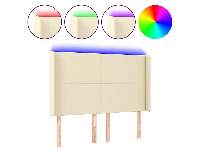 Testiera LED Crema 147x16x118/128 cm Ecopelle