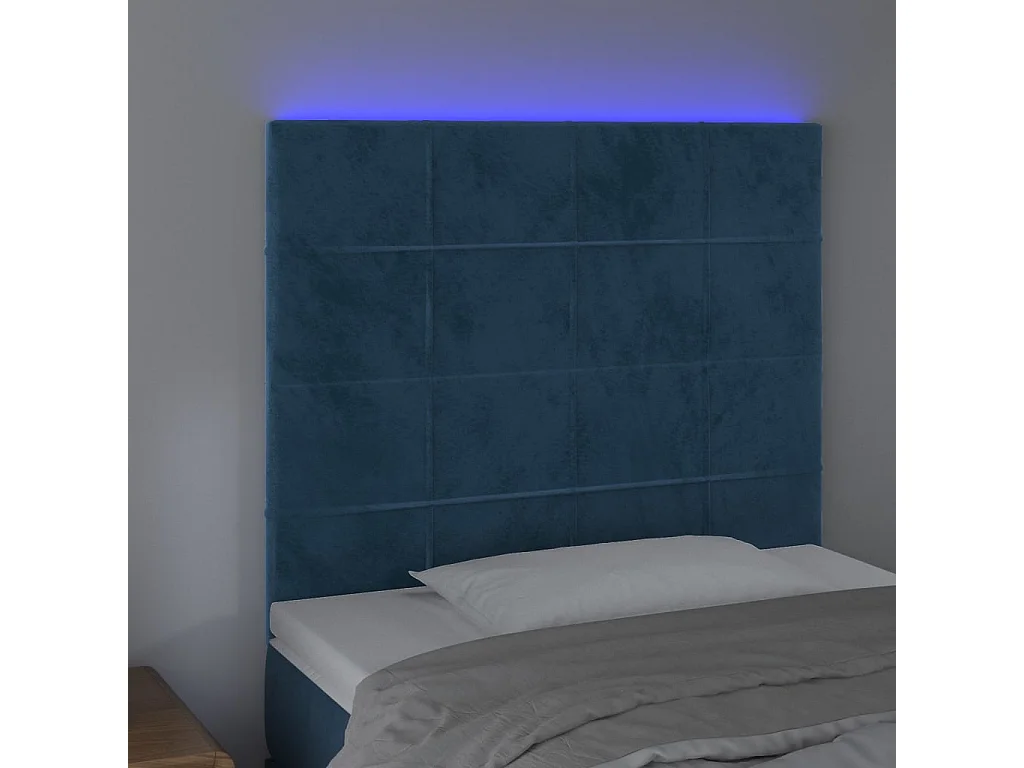 Tête de lit à LED Bleu foncé 100x5x118/128 cm Velours