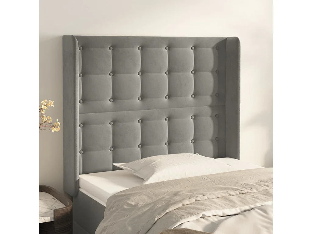 Tête de lit avec oreilles Gris clair 103x16x118/128 cm Velours