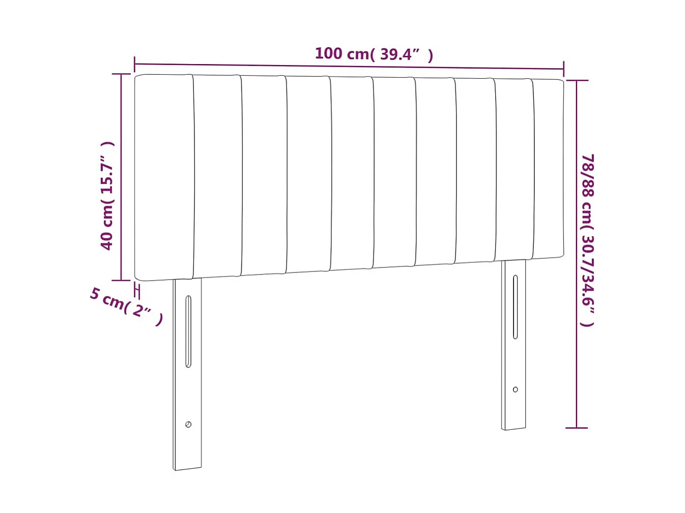 Cabeceira cinza claro 100x5x78/88 cm veludo