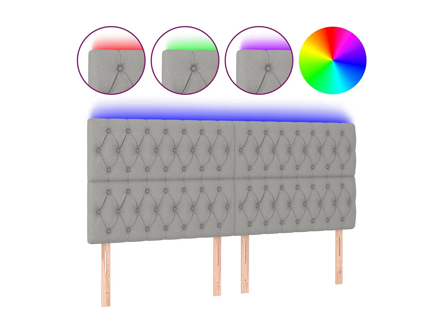 Cabecero LED Gris claro 200x7x118/128 cm Tela