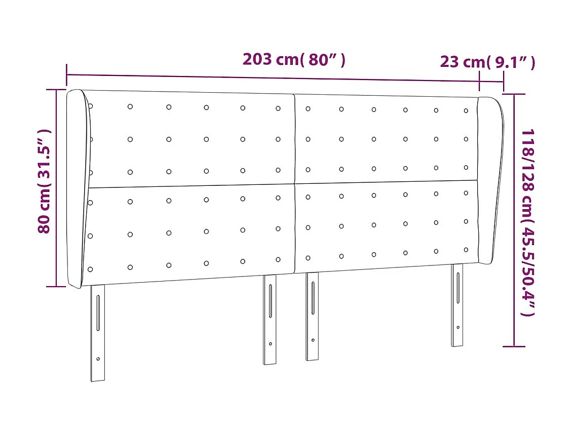 Tête de lit avec oreilles Gris clair 203x23x118/128 cm Velours