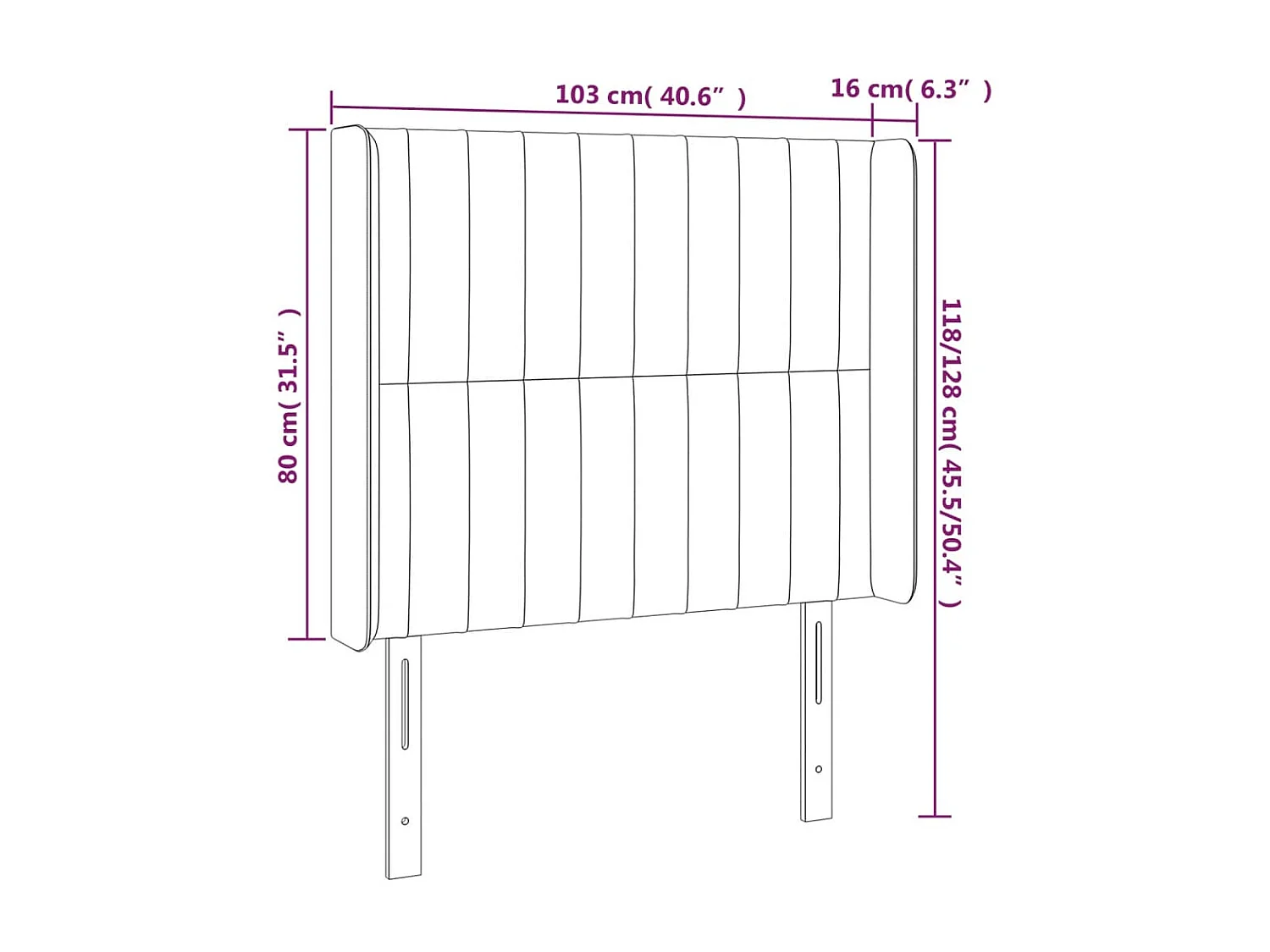 Tête de lit à LED Noir 103x16x118/128 cm Velours