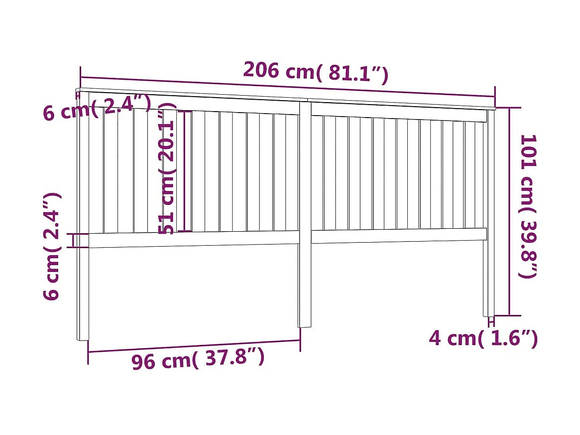 Tête de lit Noir 206x6x101 cm Bois massif de pin