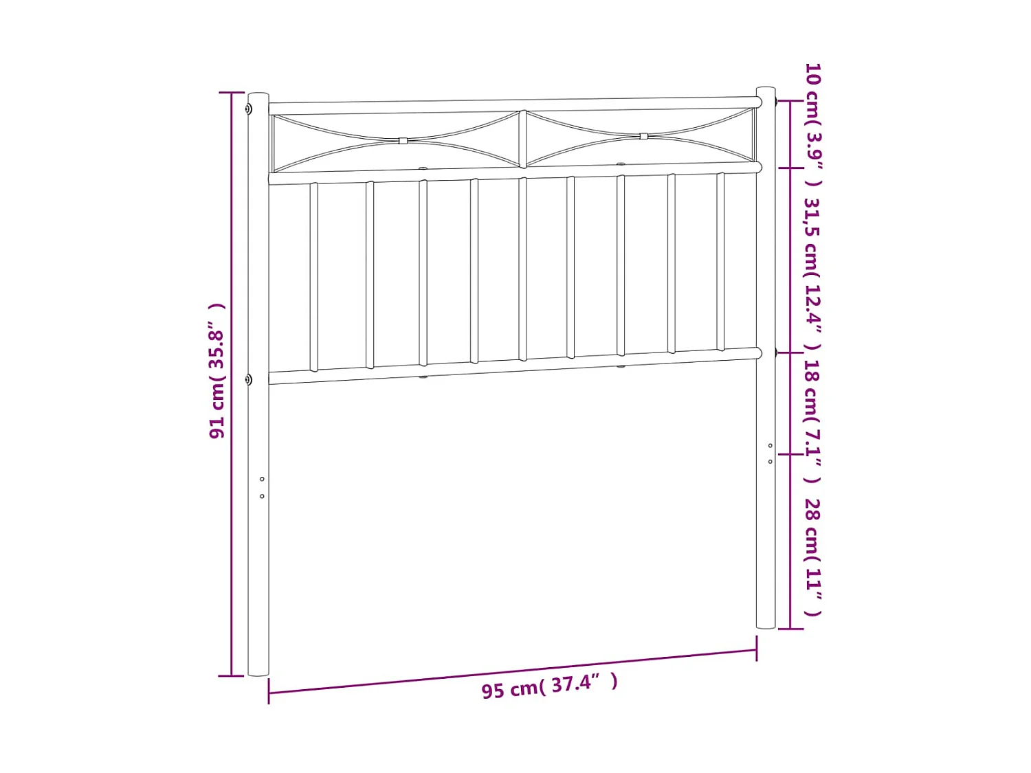 Tête de lit métal noir 90 cm