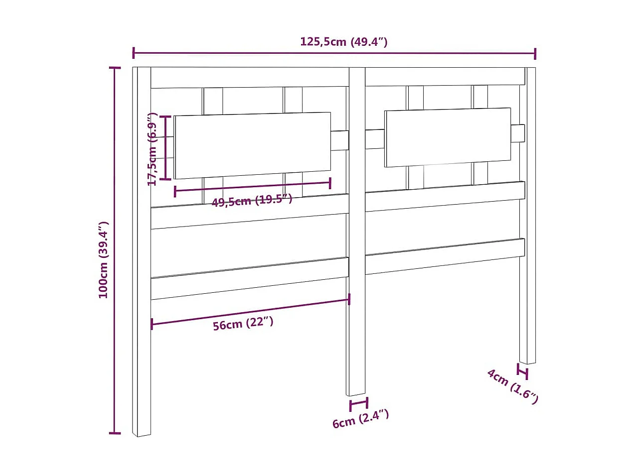 Tête de lit Noir 125,5x4x100 cm Bois massif de pin