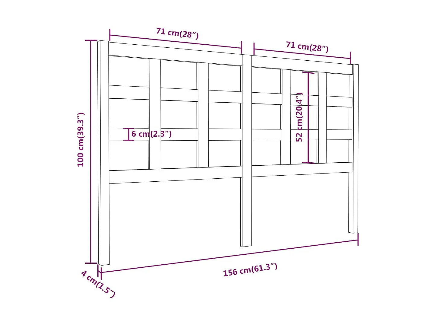 Tête de lit Gris 156x4x100 cm Bois massif de pin