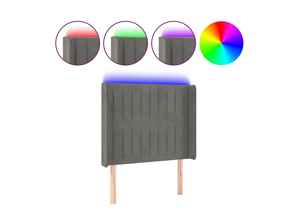 LED-Kopfteil Hellgrau 83x16x118/128 cm Samt