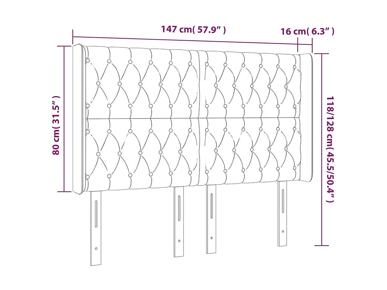 Tête de lit à LED Gris foncé 147x16x118/128 cm Tissu