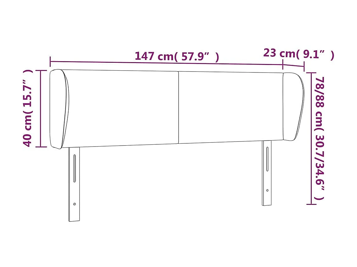 Tête de lit avec oreilles Noir 147x23x78/88 cm Tissu