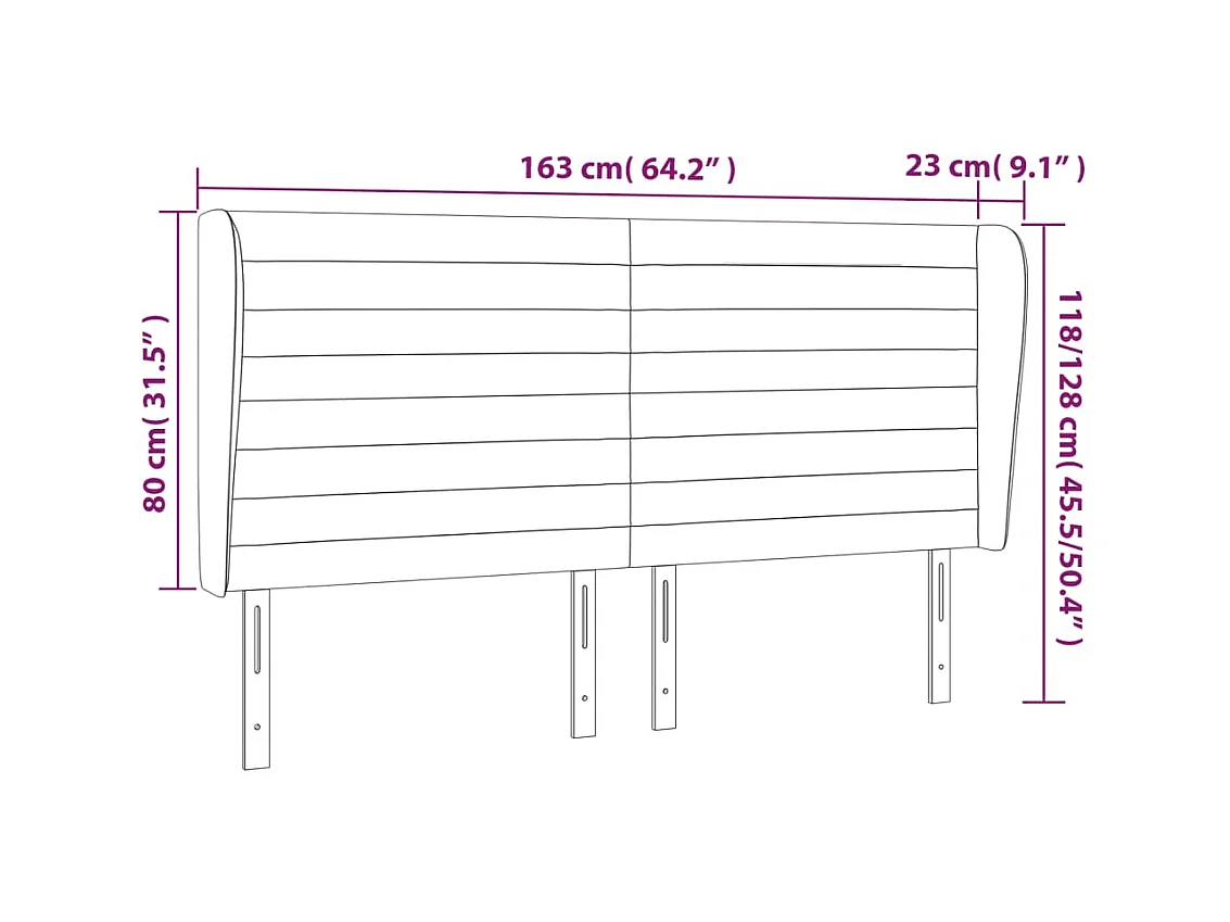 Tête de lit avec oreilles Noir 163x23x118/128 cm Velours