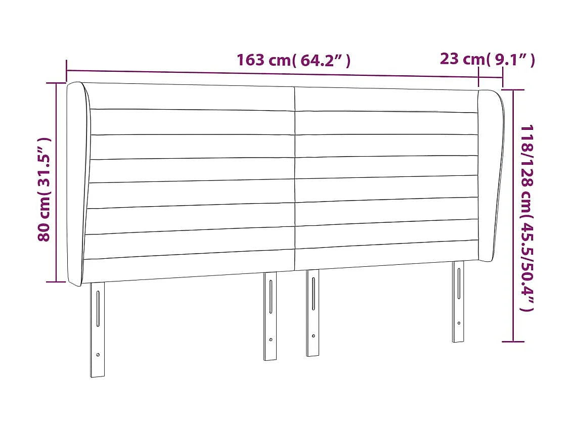 Testiera con orecchie Nero 163x23x118/128 cm Velluto