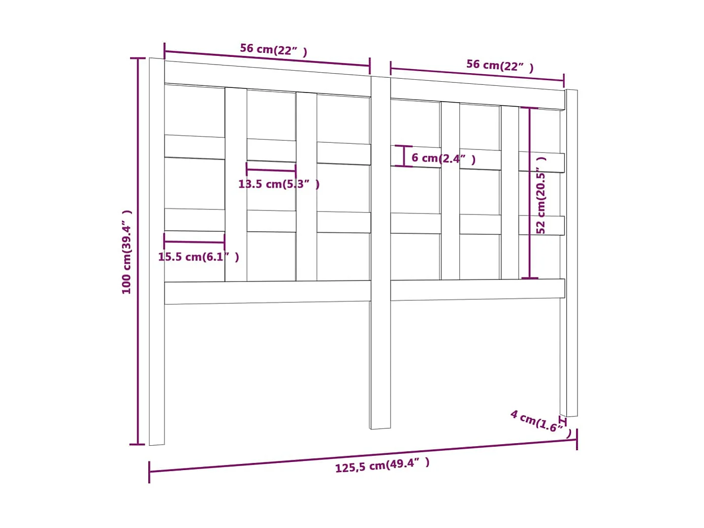Tête de lit 125,5x4x100 cm Bois massif de pin