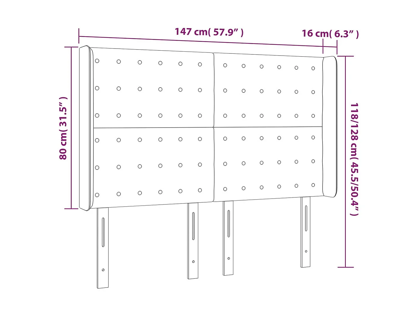 Hoofdbord met oren Donkerbruin 147x16x118/128 cm Stof