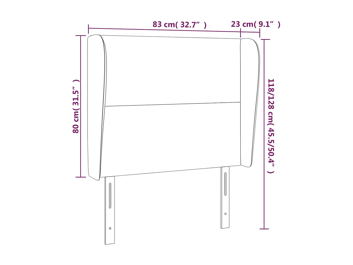 Cabeceira com orelhas Castanho escuro 83x23x118/128 cm Tecido