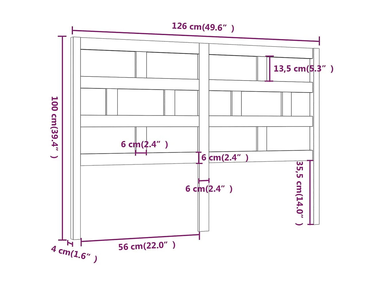 Tête de lit Gris 126x4x100 cm Bois massif de pin