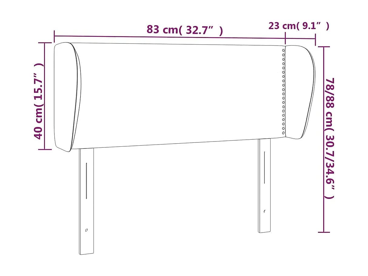 Cabeceira com orelhas Cinza escuro 83x23x78/88 cm Veludo