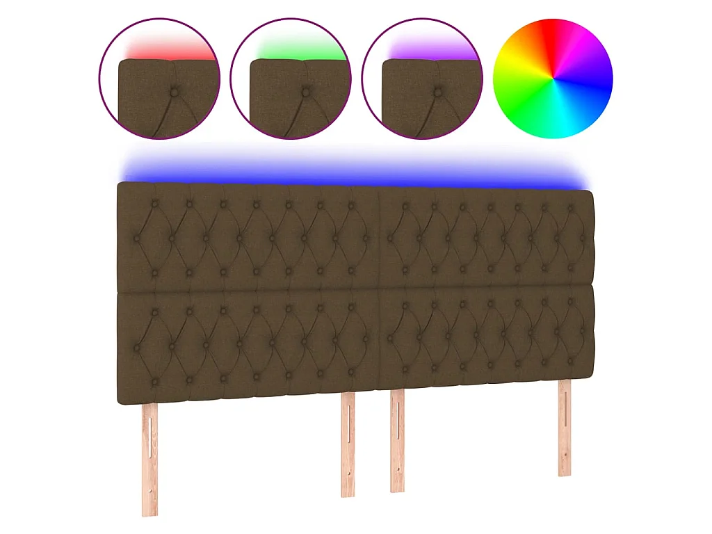 Cabeceira LED Castanho escuro 200x7x118/128 cm Tecido