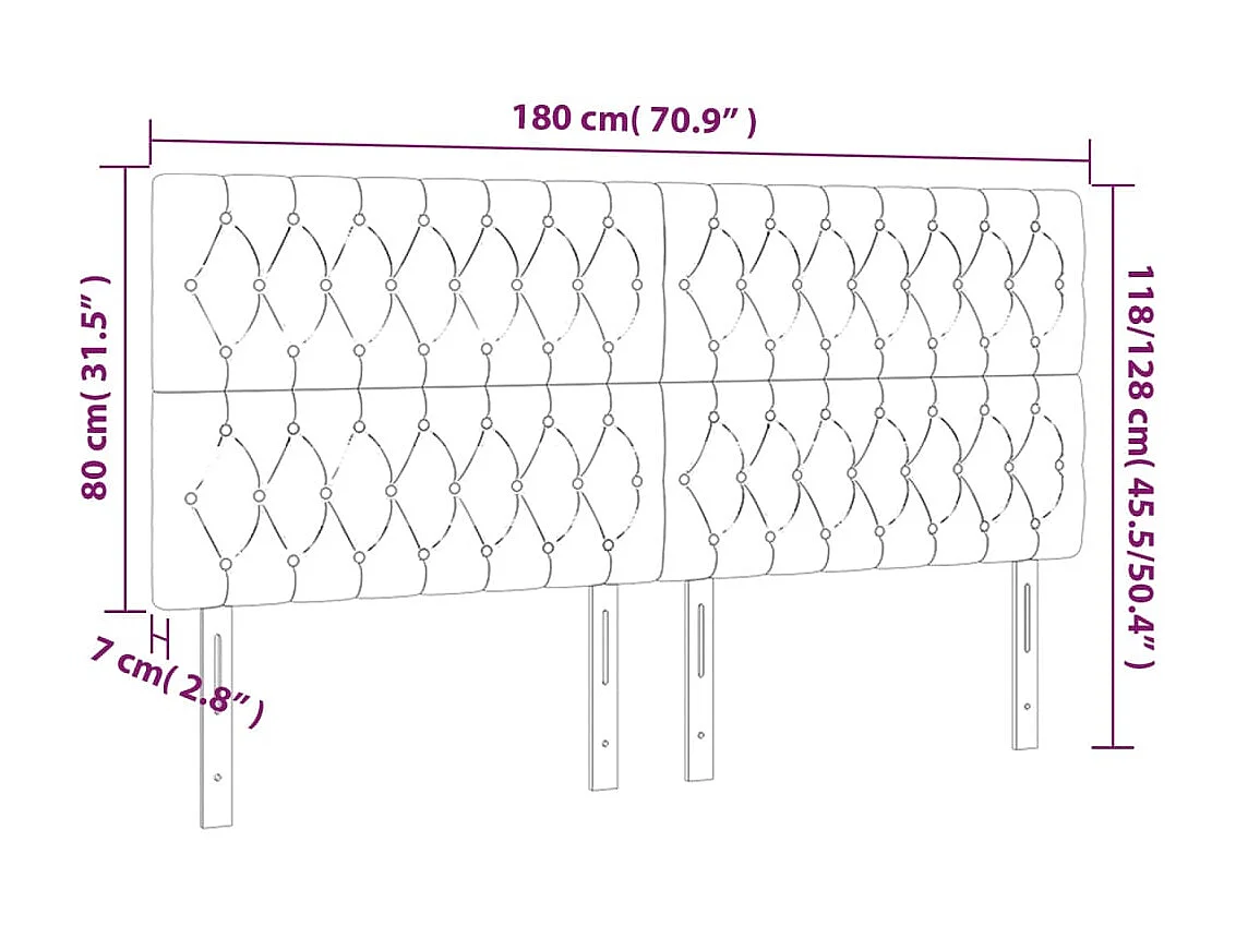 Tête de lit à LED Crème 180x7x118/128 cm Tissu