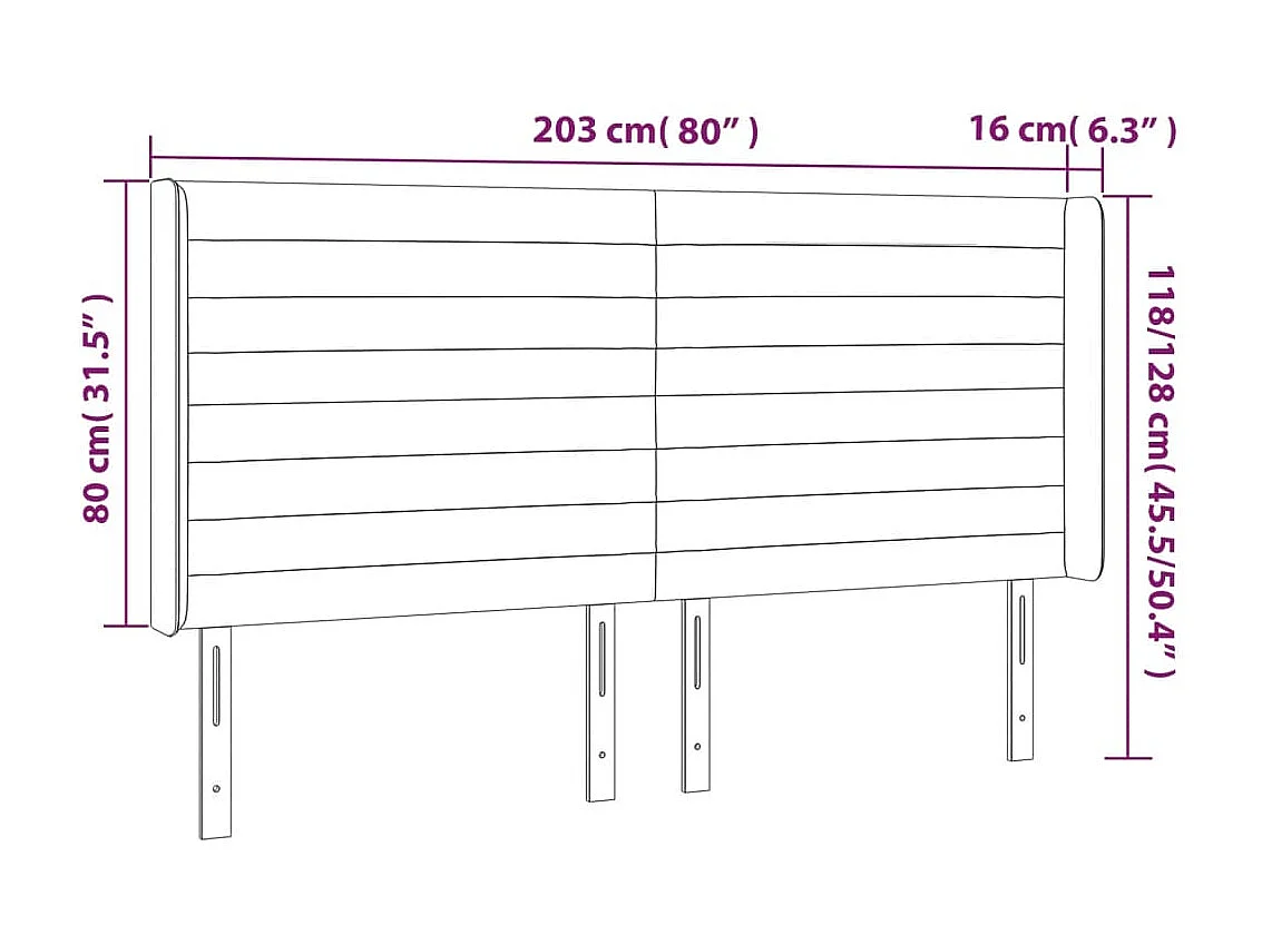 Tête de lit avec oreilles Gris clair 203x16x118/128 cm Tissu