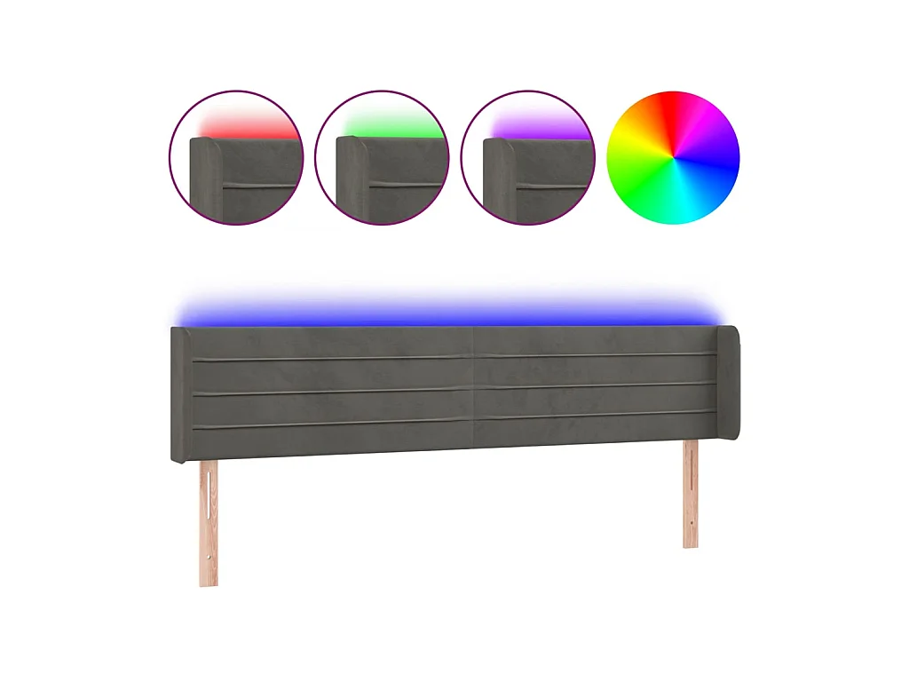 Tête de lit à LED Gris foncé 183x16x78/88 cm Velours