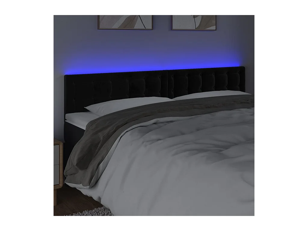 Testiera LED Nera 200x5x78/88 cm Velluto