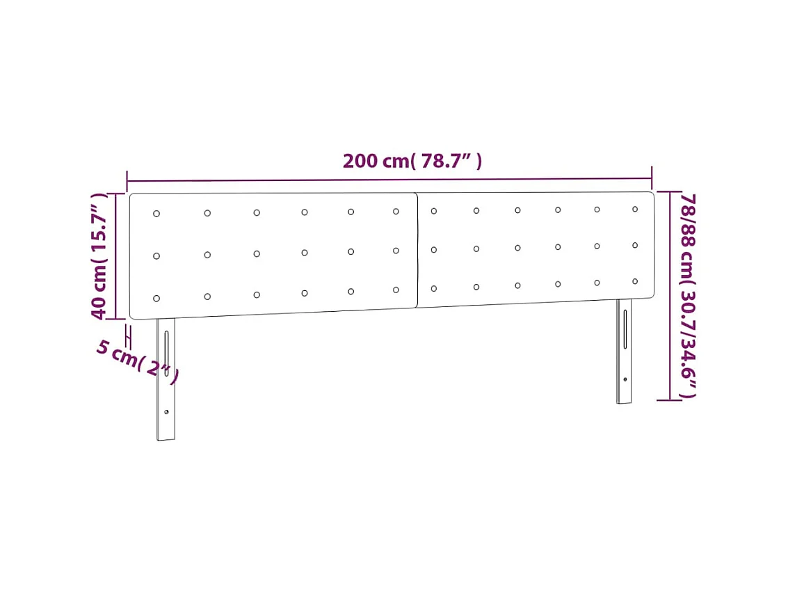 Testiera LED Nera 200x5x78/88 cm Velluto
