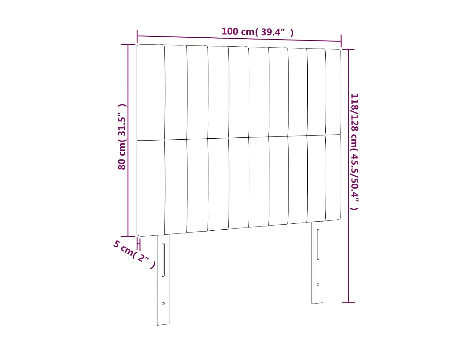 Cabeceira LED Creme 100x5x118/128 cm Tecido