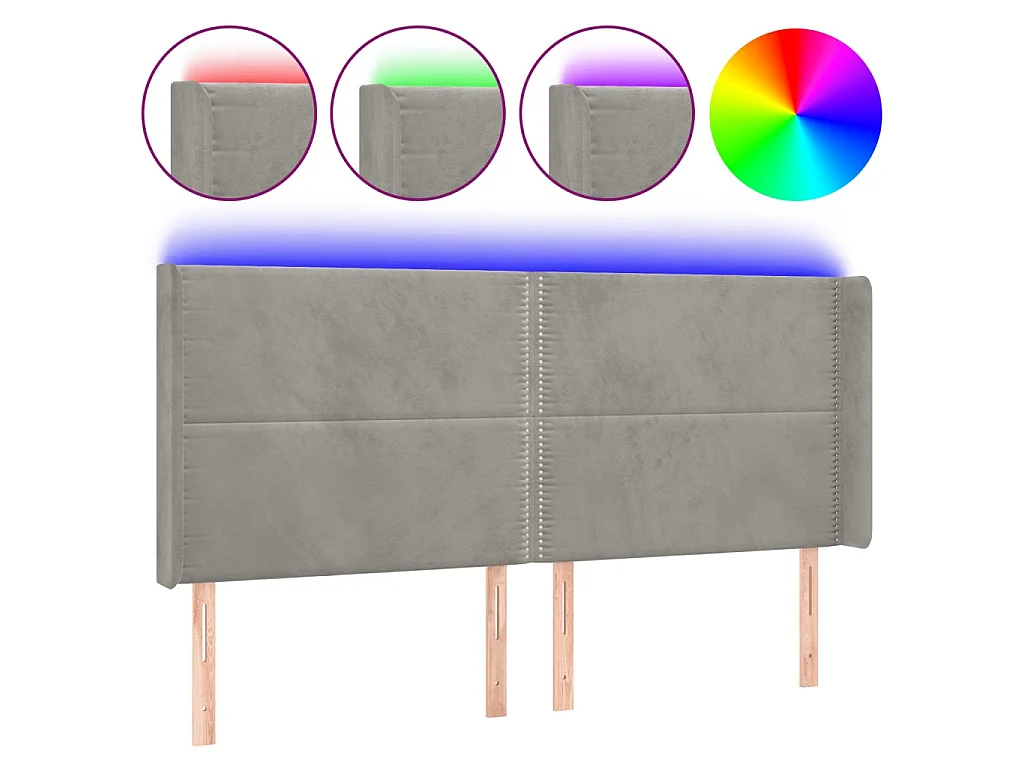 Tête de lit à LED Gris clair 203x16x118/128 cm Velours