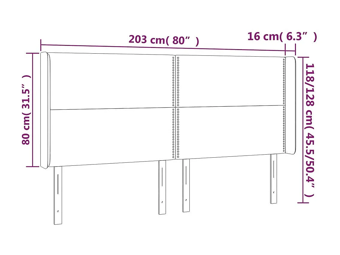 Cabeceira LED cinza claro 203x16x118/128 cm veludo