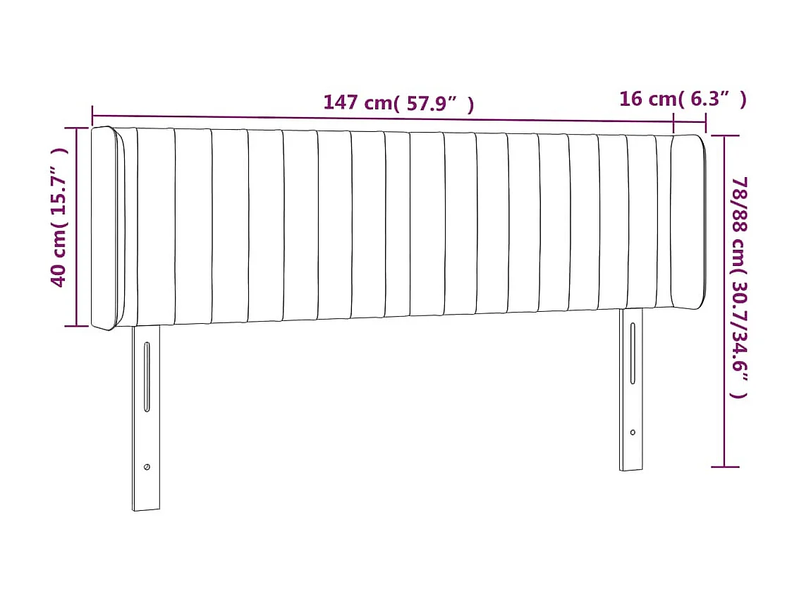 Testiera LED Nera 147x16x78/88 cm Velluto