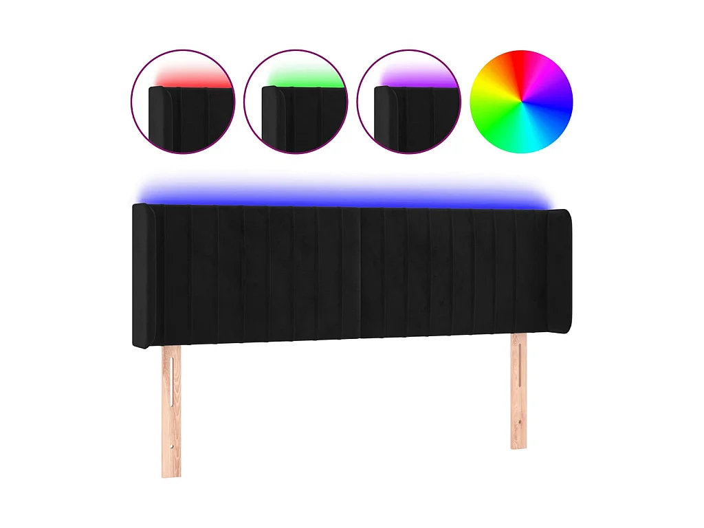 LED-Kopfteil Schwarz 147x16x78/88 cm Samt