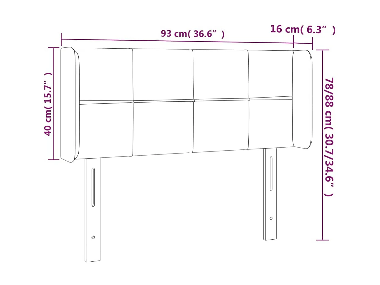 Cabeceira com orelhas Cinza escuro 93x16x78/88 cm Veludo
