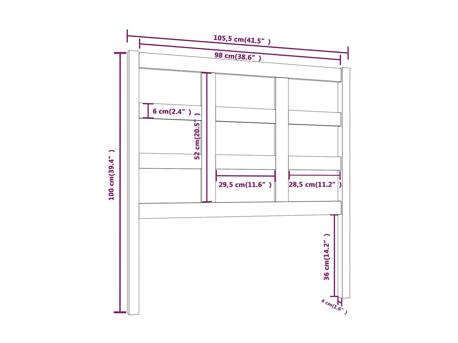 Testiera Nera 105,5x4x100 cm Legno di pino massiccio